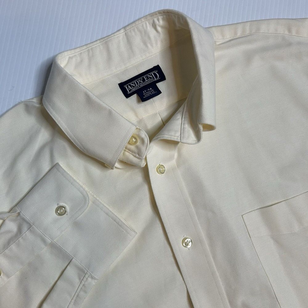 Lands' End Mens 17 - 34 Regular Pale Yellow Button Down Long Sleeve Shirt